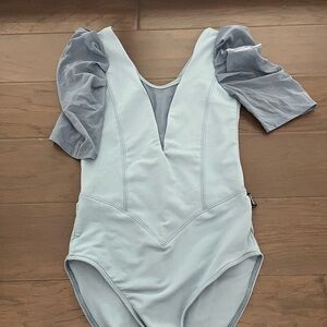 Chic Light Blue Kids Bodysuit with Puff Sleeves